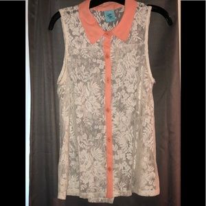 Vintage cream and coral lace tank top